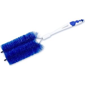 Kunststof radiatorborstel/verwarmingsborstel blauw dubbel - Schoonmaakborstel/rager verwarming