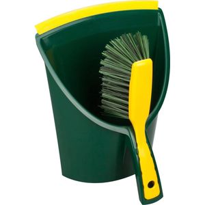 Brumag Stoffer en blik - voor buiten - 32 x 28 cm - groen/geel - kunststof - tuingereedschap