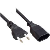 Niet-geaarde Euro Stroom Verlengkabel met Rechte Stekker - 2x 0,75mm / Zwart - 0,20 Meter