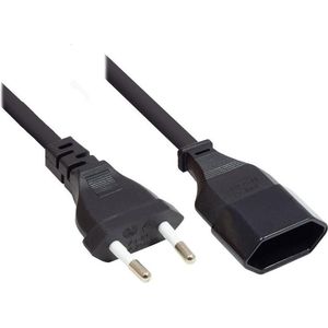 Niet-geaarde Euro Stroom Verlengkabel met Rechte Stekker - 2x 0,75mm / Zwart - 0,20 Meter