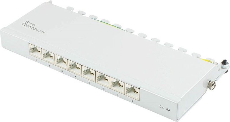 Good Connections Patchpaneel/patchveld - Desktop - Cat. 6A, 500 MHz - 10-GIGABIT-geschikt - 8-Port - 0,5 HE - STP afgeschermd - openen zonder gereedschap - lichtgrijs (RAL7035)