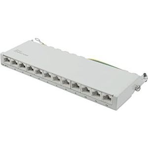Good Connections® Patchpanel/patchveld - Desktop - Cat. 6A, 500 MHz - 10-GIGABIT geschikt - 12-Port - 0,5 HE - STP afgeschermd - zonder gereedschap openen - lichtgrijs (RAL7035)