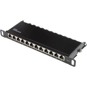 Good Connections Patchpaneel 10 inch voor server/rack cat. 6 250 MHz compatibel met Gigabit 12 poorten 0,5 HE afgeschermd STP openen zonder gereedschap diepzwart