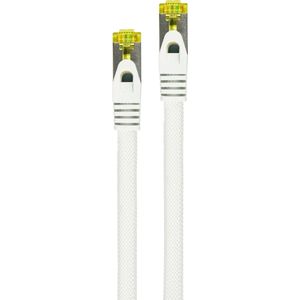 PYTHON RJ45 Ethernet LAN-patchkabel met Cat. 7 ruwe kabel, met vergrendelingsbescherming RNS en nylon vlecht, S/FTP, PiMF, halogeenvrij, 500MHz, OFC, 10-gigabit-compatibel - wit, 15m