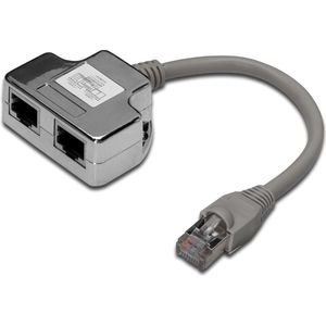 Digitus DN-93904 CAT 5e patchkabeladapter, 2x CAT 5e, PC-PC afgeschermd, 2x RJ45 vrouwelijk naar 1x RJ45 mannelijk, grijs/zilver, 2-fach