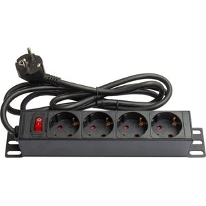 Good Connections Stekkerdoos 19 inch (1U) – vrouwelijke stopcontacten met geaarde contacten 25,4 cm – met schakelaar 4 x geaarde contactdoos, zwart