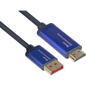Good Connections SmartFlex DisplayPort 1.4 naar HDMI 2.0-kabel 4K UHD @ 60Hz RGB 4:4 met koperen geleider en aluminium behuizing, donkerblauw