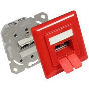 Premium - CAT6 - Wandcontactdoos - Rood - Inbouw met Afdekplaat en 2 RJ45 Poorten