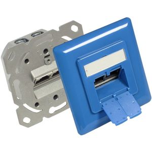 Premium CAT6 Gigabit netwerk inbouw wandcontactdoos met afdekplaat en 2 RJ45 poorten - afgeschermd / blauw