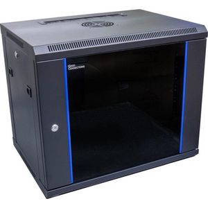 Good Connections 19"" netwerk wandbehuizing/wandkast, 9U, diepzwart (RAL9005), 600 x 450 mm, kant-en-klaar gemonteerd, afsluitbare veiligheidsglazen deur en zijpanelen