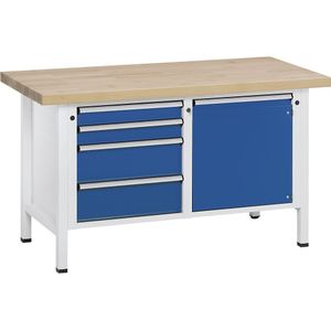 ANKE Werkbank, stellingconstructie Serie V, 4 laden, deur 540 mm, werkhoogte 890 mm, massief beukenhout