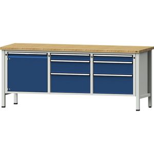 ANKE Werkbank, stellingconstructie Serie V, 1 deur 540 mm, 6 laden, massief beukenhout, volledig uitschuifbaar