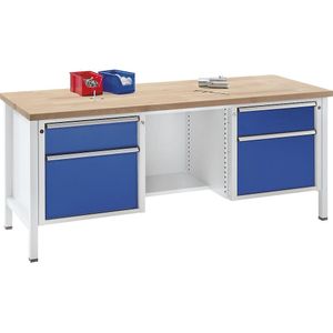 ANKE Werkbank, stellingconstructie Serie V, laden 2 x 180 mm, 2 x 360 mm, ½ legbord, hoogte 890 mm, universeel blad