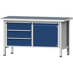ANKE Werkbank, stellingconstructie Serie V, 3 laden, deur 540 mm, universeel blad, gedeeltelijk uitschuifbaar