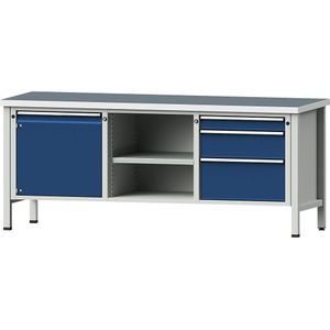 ANKE Werkbank, stellingconstructie Serie V, 1 deur 540 mm, 3 laden, universeel blad, gedeeltelijk uitschuifbaar