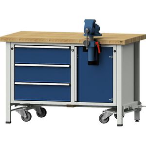 ANKE Compacte werkbank, verrijdbaar, verrijdbaar, met 3 laden en bankschroef, breedte 1270 mm