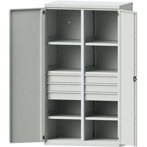 eurokraft pro Zwaarlastkast van staal, 6 legborden, 6 laden, 120 mm hoog, lichtgrijs / lichtgrijs