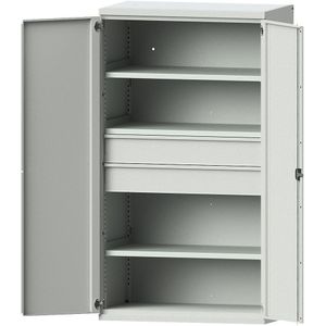 eurokraft pro Zwaarlastkast van staal, 3 legborden, 2 laden, 180 mm hoog, lichtgrijs / lichtgrijs