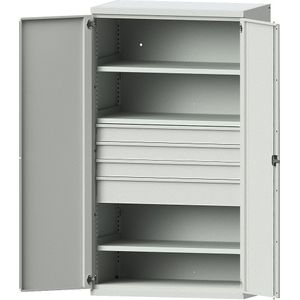 eurokraft pro Zwaarlastkast van staal, 3 legborden, laden: 3 x 120 mm, 1 x 180 mm hoog, lichtgrijs / lichtgrijs