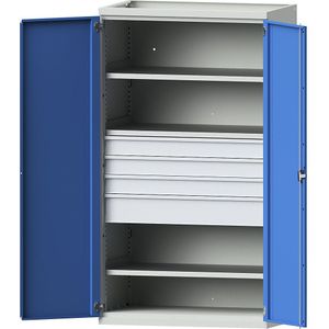 eurokraft pro Zwaarlastkast van staal, 3 legborden, laden: 3 x 120 mm, 1 x 180 mm hoog, lichtgrijs / lichtblauw