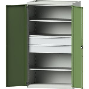 eurokraft pro Zwaarlastkast van staal, 3 legborden, 2 laden, 180 mm hoog, lichtgrijs / resedagroen