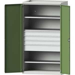 eurokraft pro Zwaarlastkast van staal, 3 legborden, laden: 3 x 120 mm, 1 x 180 mm hoog, lichtgrijs / resedagroen