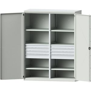 eurokraft pro Zwaarlastkast JUMBO van plaatstaal, 6 legborden, laden: 6 x 90 mm, 2 x 120 mm hoog, lichtgrijs / lichtgrijs