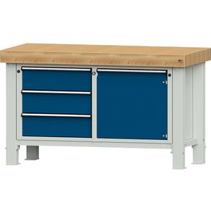 ANKE Werkbank voor zware lasten, tafelbreedte 1500 mm, met 3 laden en 1 draaideur, bladdikte 100 mm