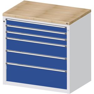 ANKE Kast voor materiaal- en gereedschapsuitgifte, 3 laden 90 mm, 2 laden 180 mm, 1 lade 270 mm, grijs / blauw