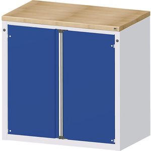 ANKE Kast voor materiaal- en gereedschapsuitgifte, 2 deuren, 2 legborden, grijs / blauw