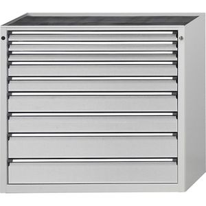 ANKE Ladekast, b x d = 1060 x 675 mm, draagvermogen per lade 100 kg, 9 laden, hoogte 1280 mm, front lichtgrijs