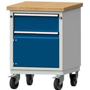 ANKE Compacte werkbank, b x d = 605 x 650 mm, 1 lade, 1 kast, verrijdbaar