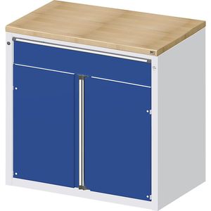 ANKE Kast voor materiaal- en gereedschapsuitgifte, 1 lade, 2 deuren, 1 legbord, grijs / blauw