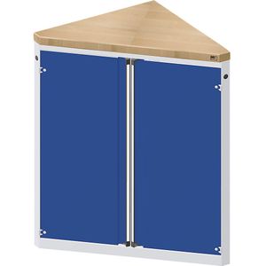 ANKE Kast voor materiaal- en gereedschapsuitgifte, 2 deuren, 2 legborden, driehoekig, grijs / blauw