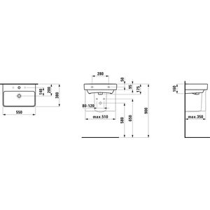 LAUFEN PRO S compact wastafel 55x38 cm met 1 kraangat met overloop, wit