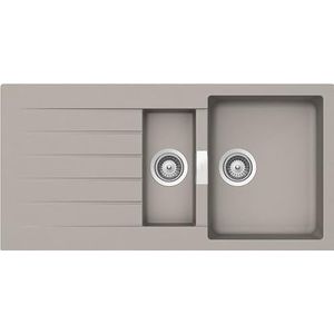 SCHOCK | Keukenaanrecht Primus 1 + ½ wastafel met afdruipvlak, omkeerbare badkuip, materiaal Cristalite® duifgrijs, 1000 x 500 cm