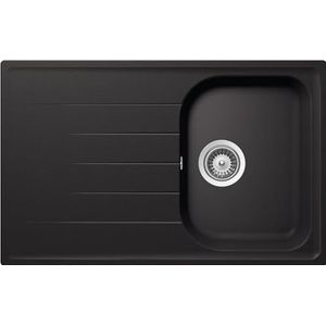 SCHOCK | Lithos keukenaanrecht 1 wastafel Small met afdruipvlak, omkeerbare badkuip, materiaal Cristalite®, absoluut zwart, 790 x 500 mm