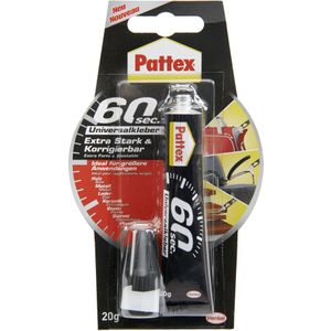 Pattex 60sec. Universele lijm, tube van 20 g Universele lijm voor huishoudelijke reparaties, snelle hechting in slechts 60 seconden, sterke lijm voor vele materialen
