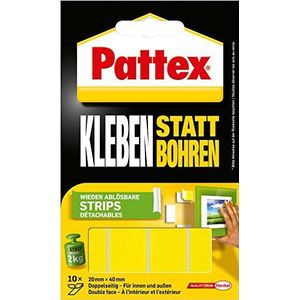 Pattex Plakken in plaats van boren, plakstrips, die eenvoudige en veilige bevestiging op gladde oppervlakken mogelijk maken, verwijderbaar, 12 x 10 stuks