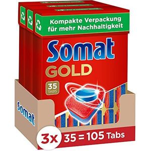 Somat Gouden vaatwastabletten (105 tabs), afwasbaktabs met extra kracht tegen ingebrand, compacte verpakking voor meer duurzaamheid, 105 stuks (3 stuks)