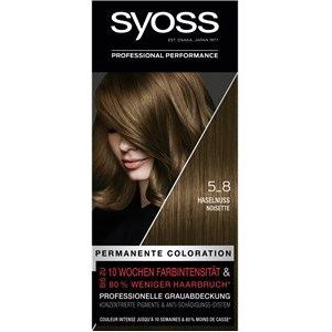 Syoss Color Coloration 5_8 hazelnoot niveau 3 (3 x 115 ml), permanente haarkleur voor maximaal 10 weken kleurintensiteit en 70% minder haarbreuk