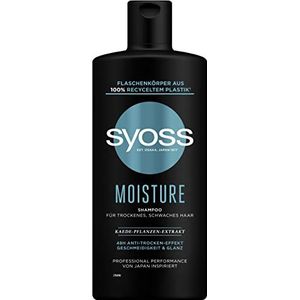 Syoss Moisture Shampoo (440 ml), vochtinbrengende shampoo geeft droog en zwak haar soepelheid, haarshampoo met veganistische formule en kaede-plantenextract