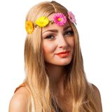 Carnaval/Festival Hippie Flower Power Hoofdband met Gekleurde Bloemen - Verkleed Accessoires