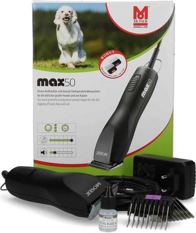 Moser Tondeuse Max50 - Zwart - 50W - Incl. 2 Kammen