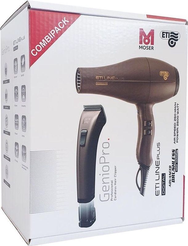 Moser - Genio Pro & ETI Line Plus - Tondeuse & Föhn - Bruin Metallic - Professionele Tools