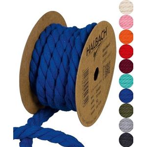 Halbach Seidenbänder Gerecycleerd katoenen koord, 10 mm breed, 4 m lang, duurzaam katoengaren, macramégaren, natuurlijk touw, om te knutselen, kleur: blauw