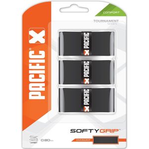 Pacific Unisex Overgrip Softy Grip 3-delige gripband, zwart, 0,80 mm EU