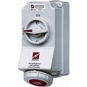 Mennekes 101100017 CEE-basis met schakelaar en genest, stopcontact, 400 V, 50-60 Hz, 16 A, 5-polig, IP 67, rood