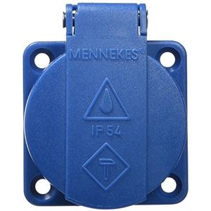 MENNEKES 11011 IP54 beschermd Schuko-stopcontact zonder sluiting voor inbouwbord, 3-polig met 2 geleiders + aarde, 16 A, 230 V, blauw