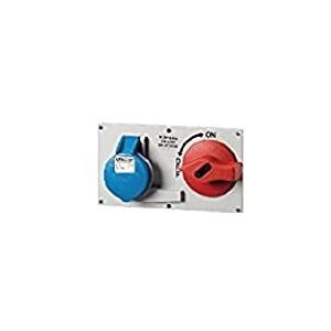 Mennekes 101100029 CEE-basis met schakelaar en in elkaar grijpende stopcontacten, 230 V, 50-60 Hz, 32 A, 3-polig, IP 44, 3 stuks, blauw